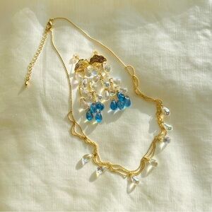 Golden Raindrop Jewelry Set - Choker Necklace & Statement Cloud Earrings